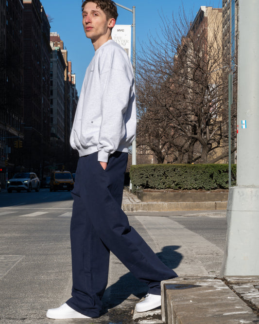 重磅寬版落地棉褲 Heavyweight Baggy Sweatpants - Navy