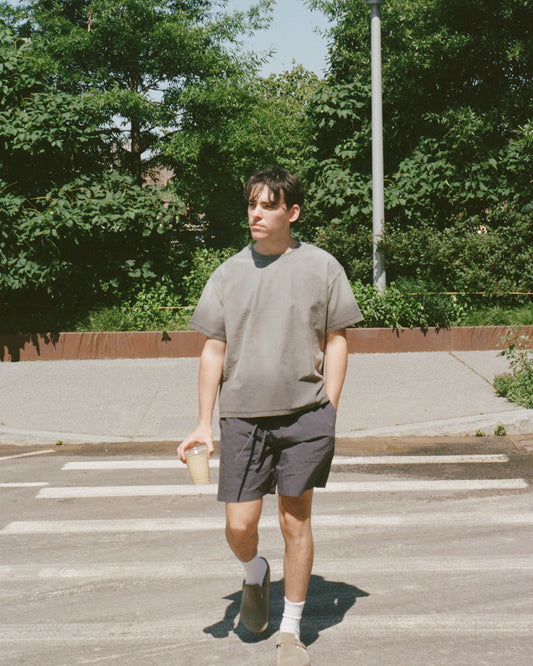 Washed Reversible Cropped Tee - Grey