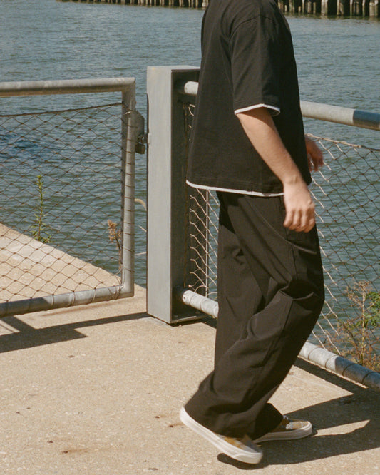 Water-repellent Nylon Relaxed Pants - Black